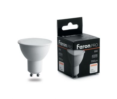 Купить Лампа светодиодная Feron GU10 8W 4000K матовая LB-1608 38093 Лампа светодиодная Feron GU10 8W 4000K матовая LB-1608 38093