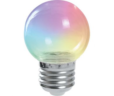 Купить Лампа светодиодная Feron LB-37 шар прозрачный E27 1W RGB плавная смена цвета 38132 Лампа светодиодная Feron LB-37 шар прозрачный E27 1W RGB плавная смена цвета 38132