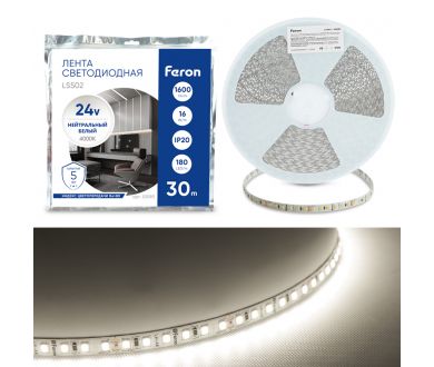 Купить Светодиодная лента 24V Feron LS502, 180*SMD2835, 16W/m, IP20, 4000К (нейтральный белый) 53090 Светодиодная лента 24V Feron LS502, 180*SMD2835, 16W/m, IP20, 4000К (нейтральный белый) 53090