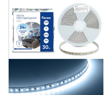 Купить Светодиодная лента 24V Feron LS501, 120*SMD2835, 11W/m, IP20, 6000К (холодный белый) 53088 Светодиодная лента 24V Feron LS501, 120*SMD2835, 11W/m, IP20, 6000К (холодный белый) 53088