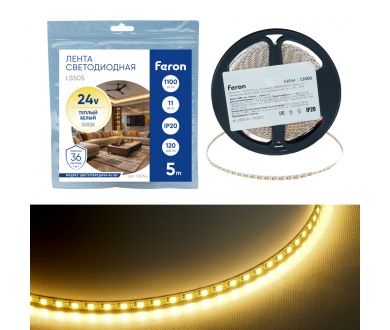Купить Светодиодная лента 24V Feron LS505, 120*SMD2835, 11W/m, IP20, 3000К (белый теплый) 53054 Светодиодная лента 24V Feron LS505, 120*SMD2835, 11W/m, IP20, 3000К (белый теплый) 53054