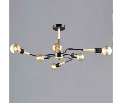 Купить Люстра на штанге Reluce 10070-0.3-06 BK+WOOD Люстра на штанге Reluce 10070-0.3-06 BK+WOOD