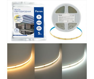 Купить Светодиодная COB лента Feron LS530 320SMD(2110)/м 10Вт/м 24V 4000К IP20 51976 Светодиодная COB лента Feron LS530 320SMD(2110)/м 10Вт/м 24V 4000К IP20 51976