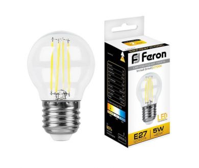 Купить Лампа светодиодная филаментная Feron E27 5W 2700K Шар Прозрачная LB-61 25581 Лампа светодиодная филаментная Feron E27 5W 2700K Шар Прозрачная LB-61 25581