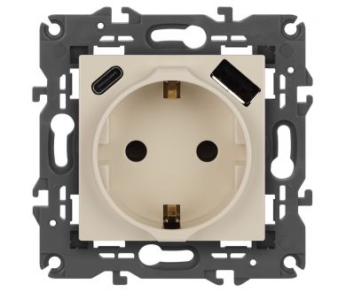 Купить Розетка со шторками с USB type-A+C Эра Elegance 14-4108-02 Б0067725 Розетка со шторками с USB type-A+C Эра Elegance 14-4108-02 Б0067725
