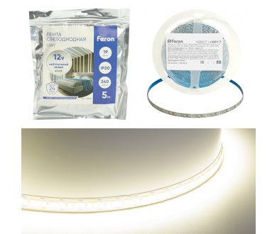 Купить Светодиодная лента Feron LS617 12В 19Вт/м 4000К 5м IP20 48827 Светодиодная лента Feron LS617 12В 19Вт/м 4000К 5м IP20 48827