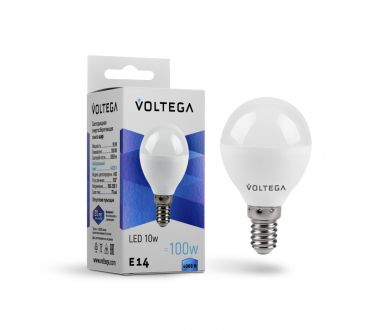 Купить Лампа светодиодная Voltega E14 10W 4000K шар матовый VG2-G45E14cold10W 8454 Лампа светодиодная Voltega E14 10W 4000K шар матовый VG2-G45E14cold10W 8454
