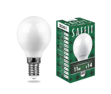 Купить Лампа светодиодная Saffit SBG4511 шар E14 11W 6400K 55140 Лампа светодиодная Saffit SBG4511 шар E14 11W 6400K 55140