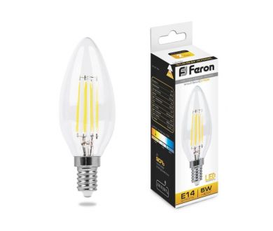 Купить Лампа светодиодная филаментная Feron E14 5W 2700K Свеча Прозрачная LB-58 25572 Лампа светодиодная филаментная Feron E14 5W 2700K Свеча Прозрачная LB-58 25572