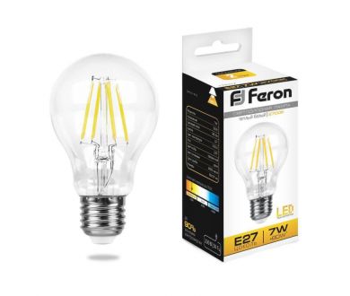 Купить Лампа светодиодная филаментная Feron E27 7W 2700K Шар Прозрачная LB-57 25569 Лампа светодиодная филаментная Feron E27 7W 2700K Шар Прозрачная LB-57 25569