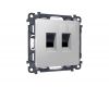 Комплект механизма компьютерной двойной розетки RJ-45 Ambrella Volt MA412110 (8P8C) CAT6 с автоматической защитной шторкой Alfa Серебро глянец Quant